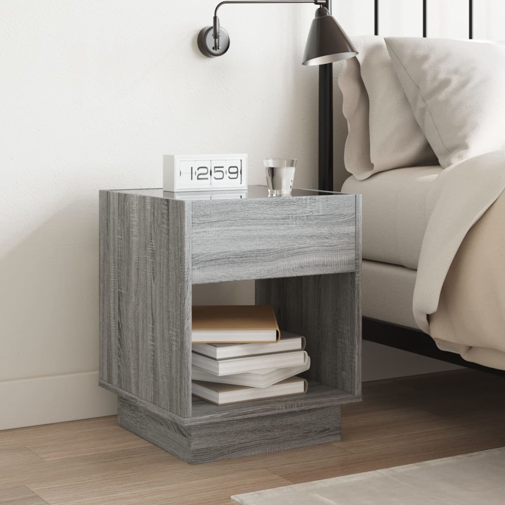 sofabord med Infinity LED-lys 40x40x50 cm grå sonoma-eg
