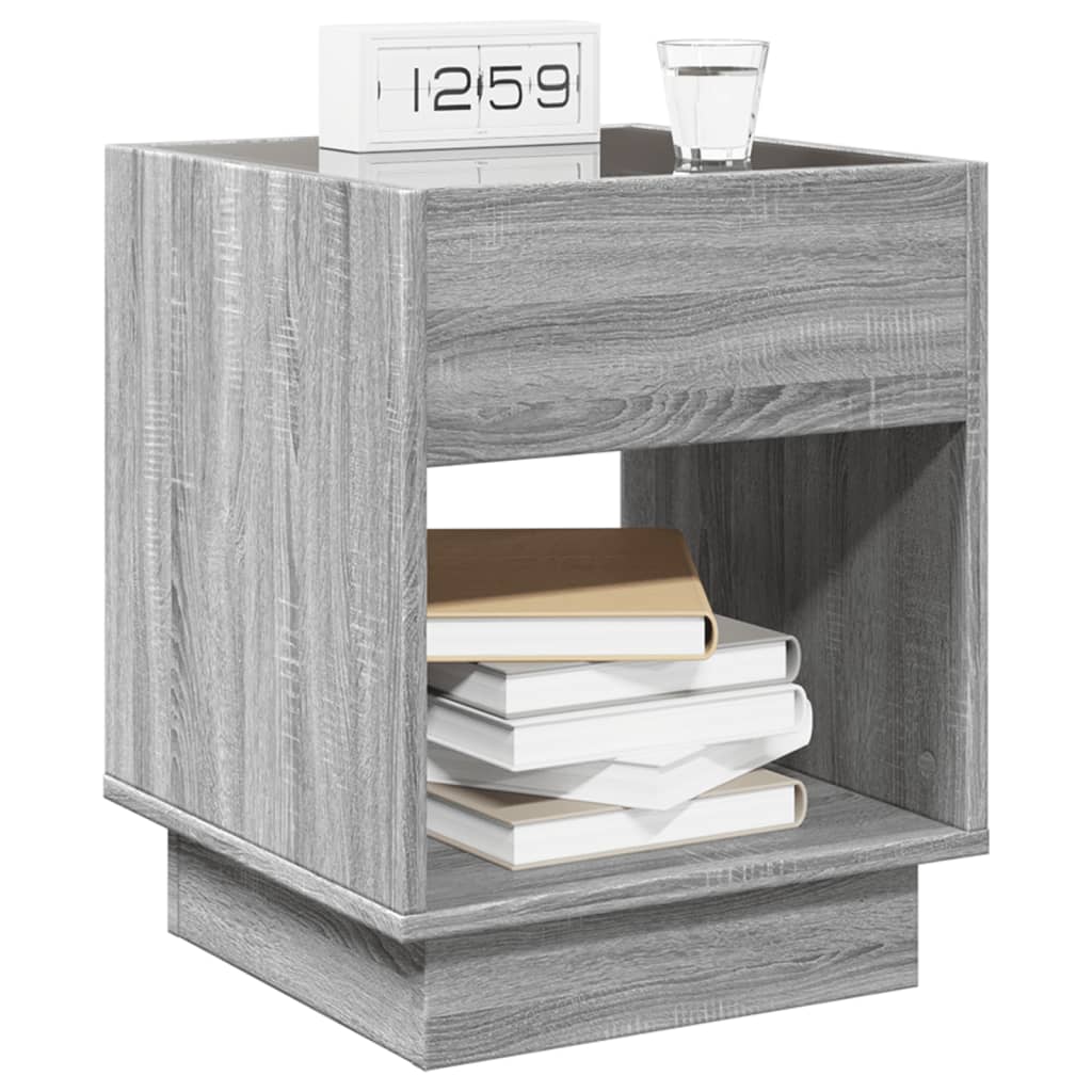 sofabord med Infinity LED-lys 40x40x50 cm grå sonoma-eg