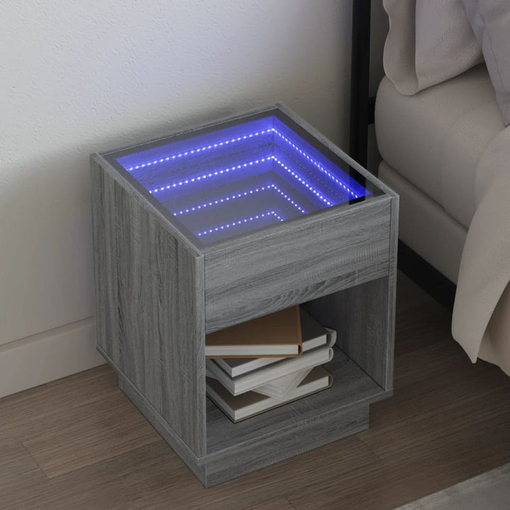sofabord med Infinity LED-lys 40x40x50 cm grå sonoma-eg