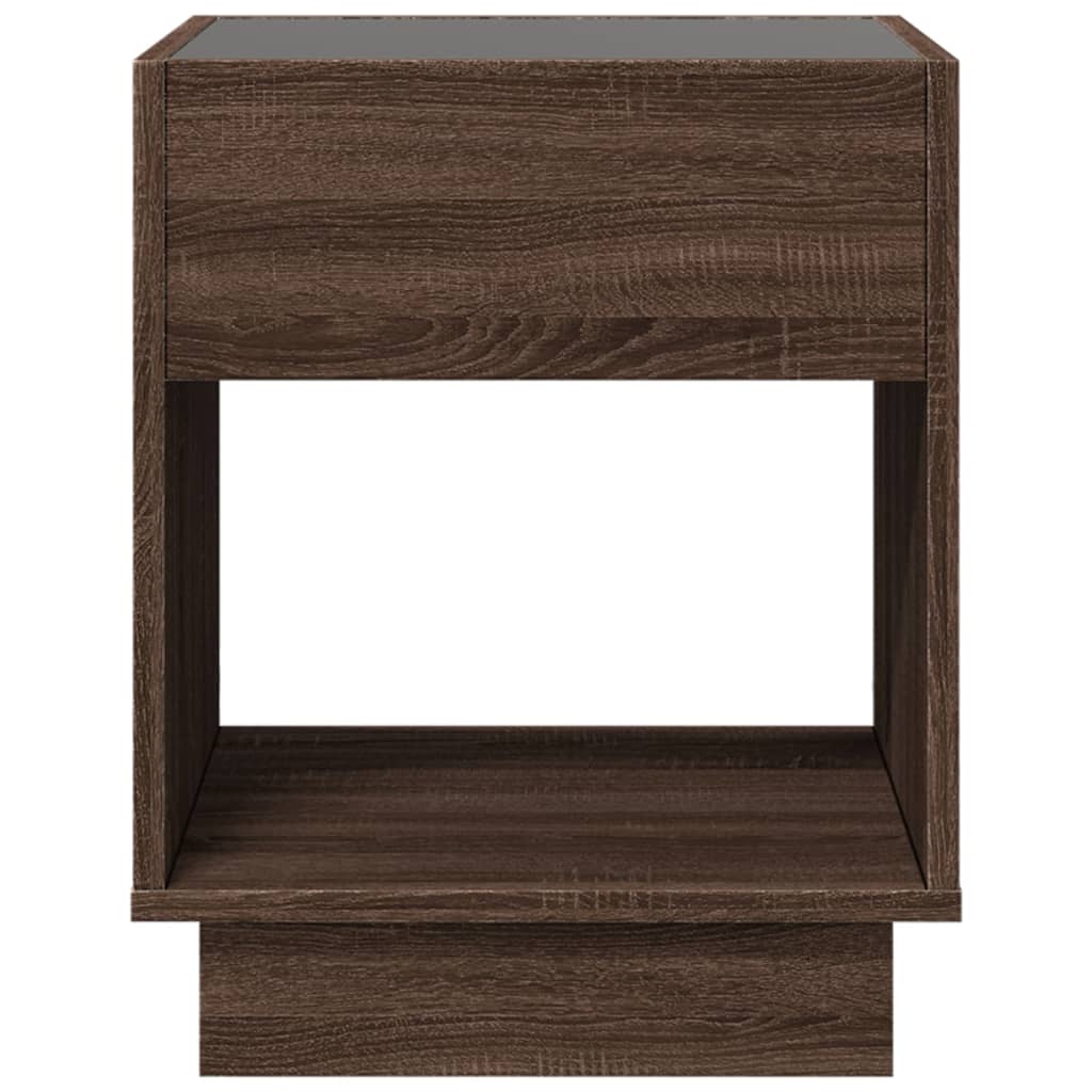 sengebord med Infinity LED-lys 40x40x50 cm brun egetræsfarve
