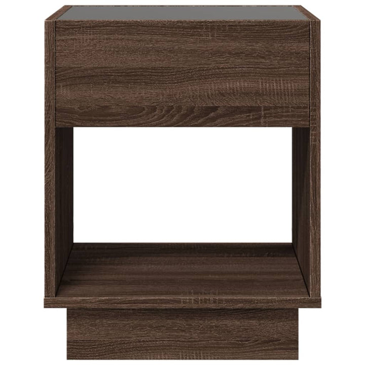 sengebord med Infinity LED-lys 40x40x50 cm brun egetræsfarve
