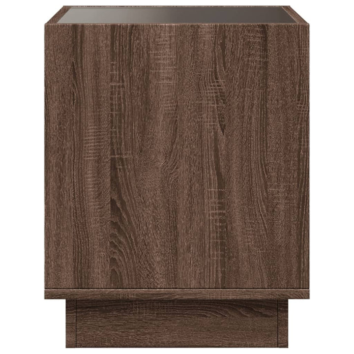 sengebord med Infinity LED-lys 40x40x50 cm brun egetræsfarve