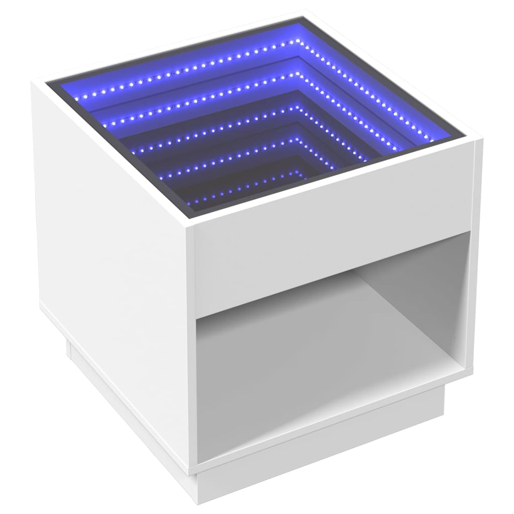 sengebord med Infinity LED-lys 50x50x50 cm hvid