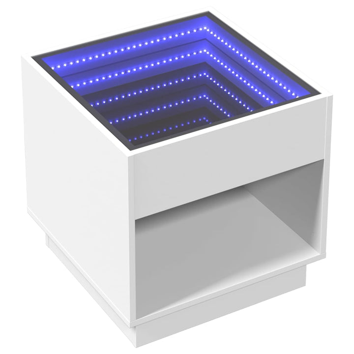 sengebord med Infinity LED-lys 50x50x50 cm hvid