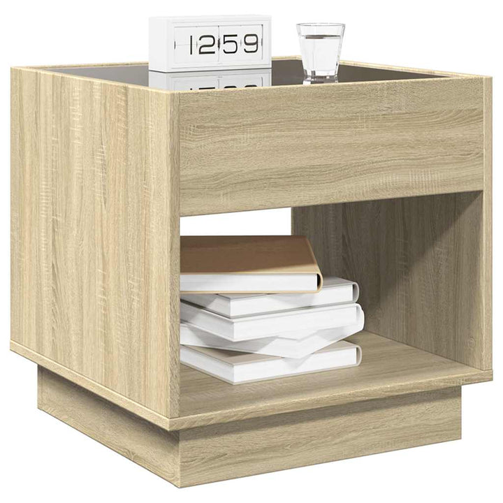 sengebord med Infinity LED-lys 50x50x50 cm sonoma-eg
