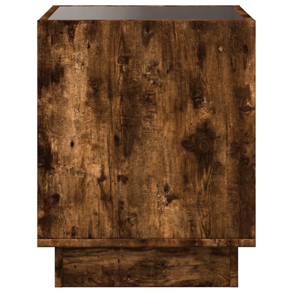 sengebord med Infinity LED-lys 50x50x50 cm røget egetræsfarve