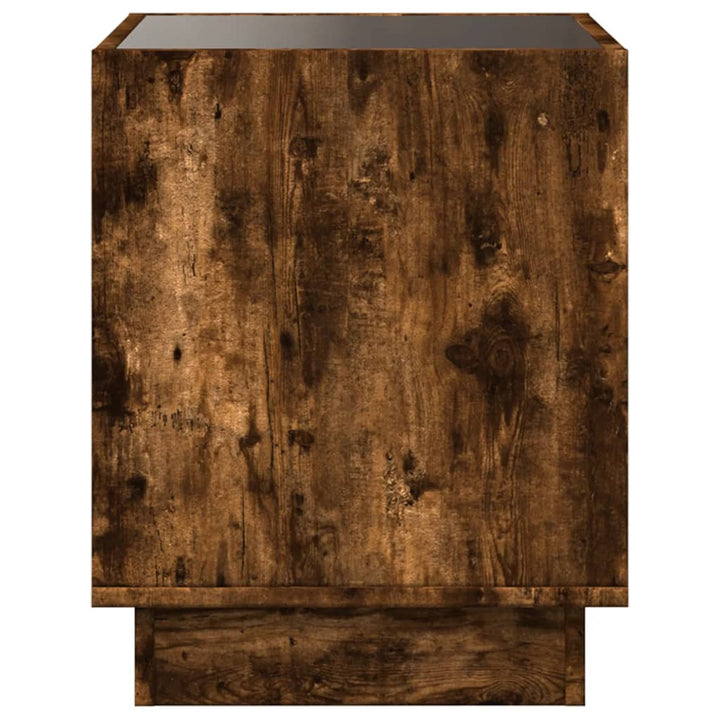 sengebord med Infinity LED-lys 50x50x50 cm røget egetræsfarve
