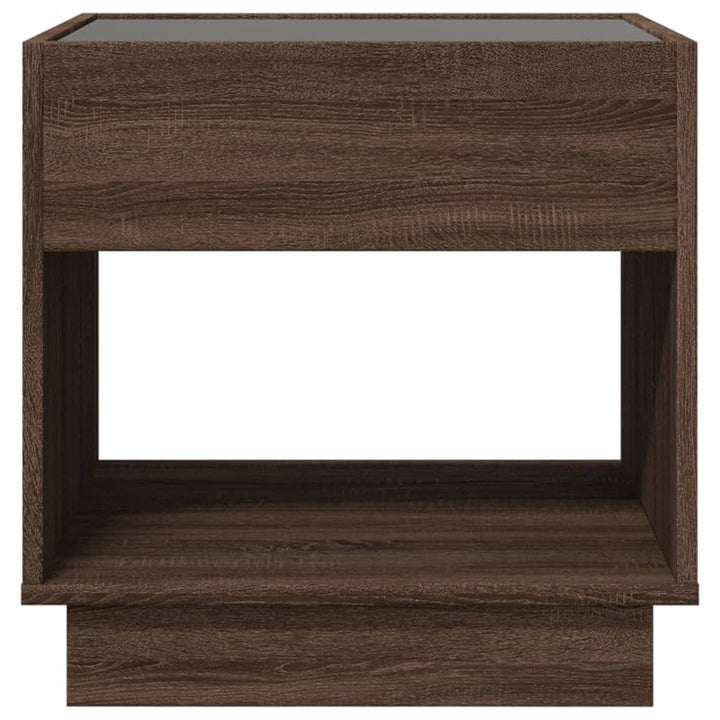 sengebord med Infinity LED-lys 50x50x50 cm brun egetræsfarve