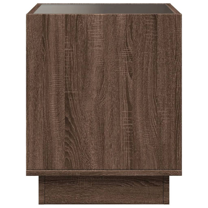 sengebord med Infinity LED-lys 50x50x50 cm brun egetræsfarve