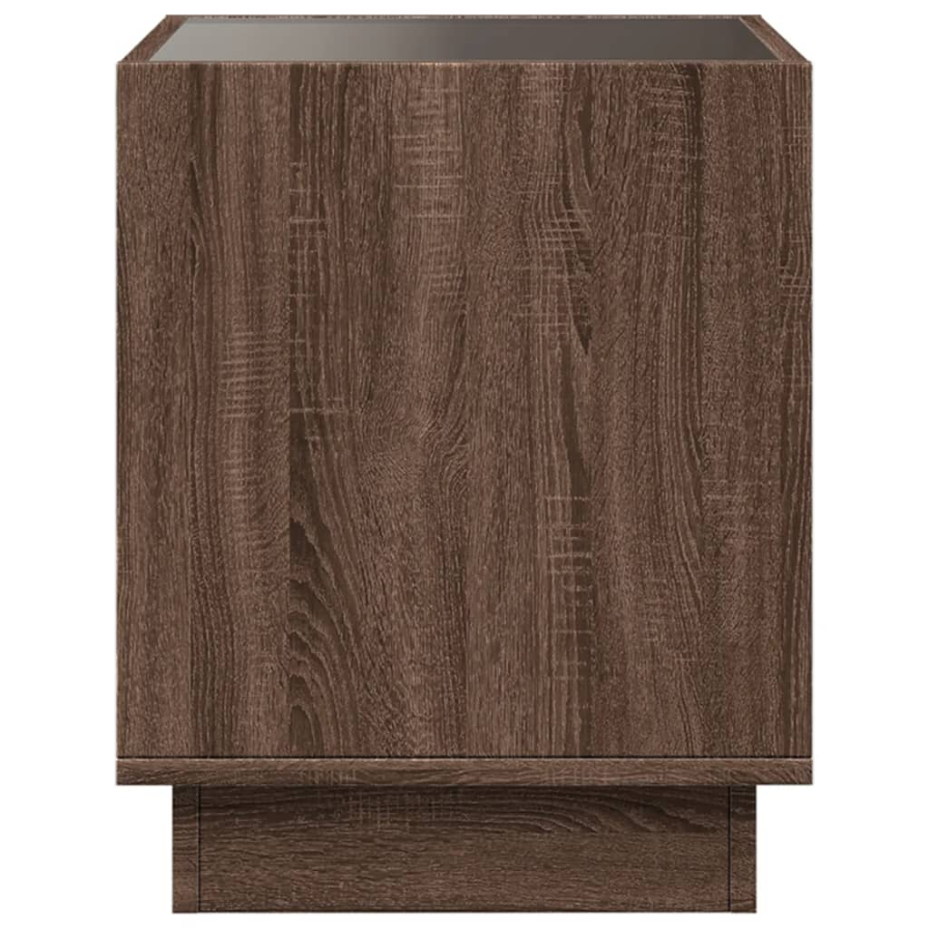 sengebord med Infinity LED-lys 50x50x50 cm brun egetræsfarve