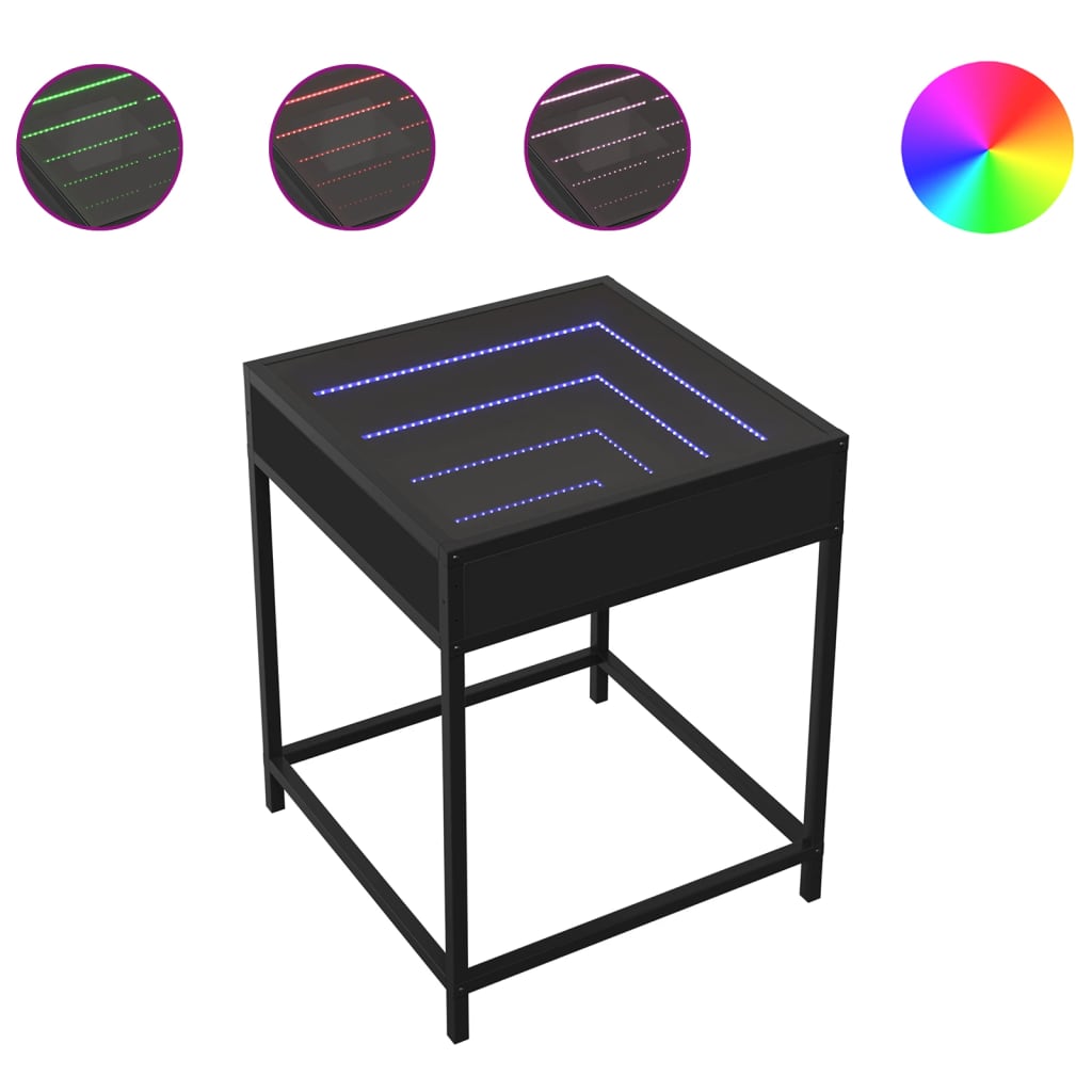 sengebord med Infinity LED-lys 40x40x51 cm sort
