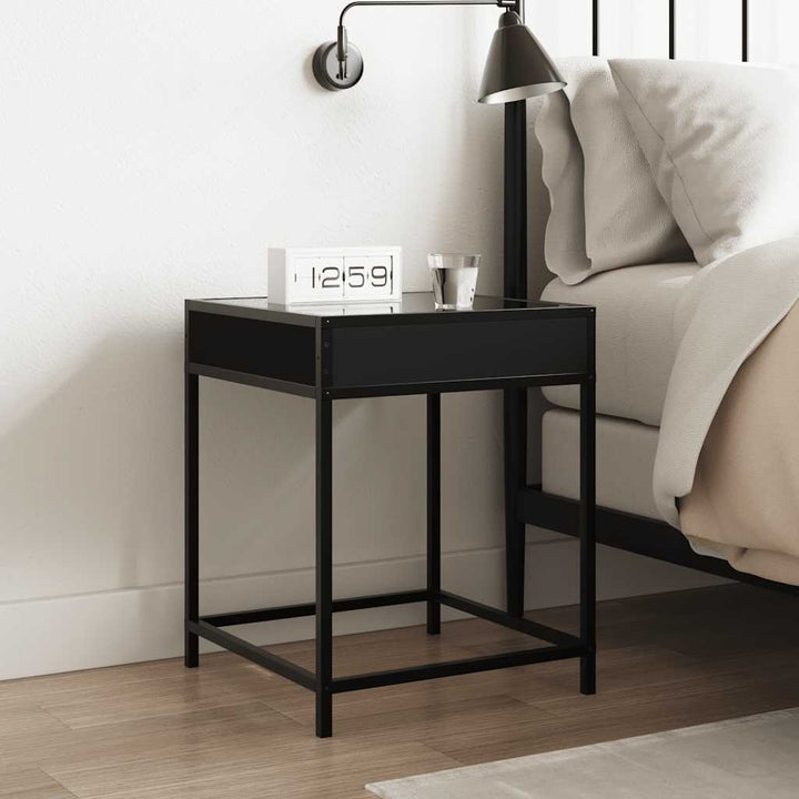 sengebord med Infinity LED-lys 40x40x51 cm sort
