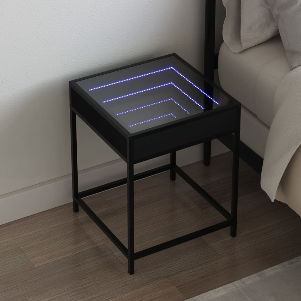 sengebord med Infinity LED-lys 40x40x51 cm sort