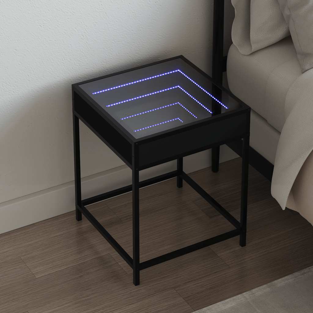 sengebord med Infinity LED-lys 40x40x51 cm sort