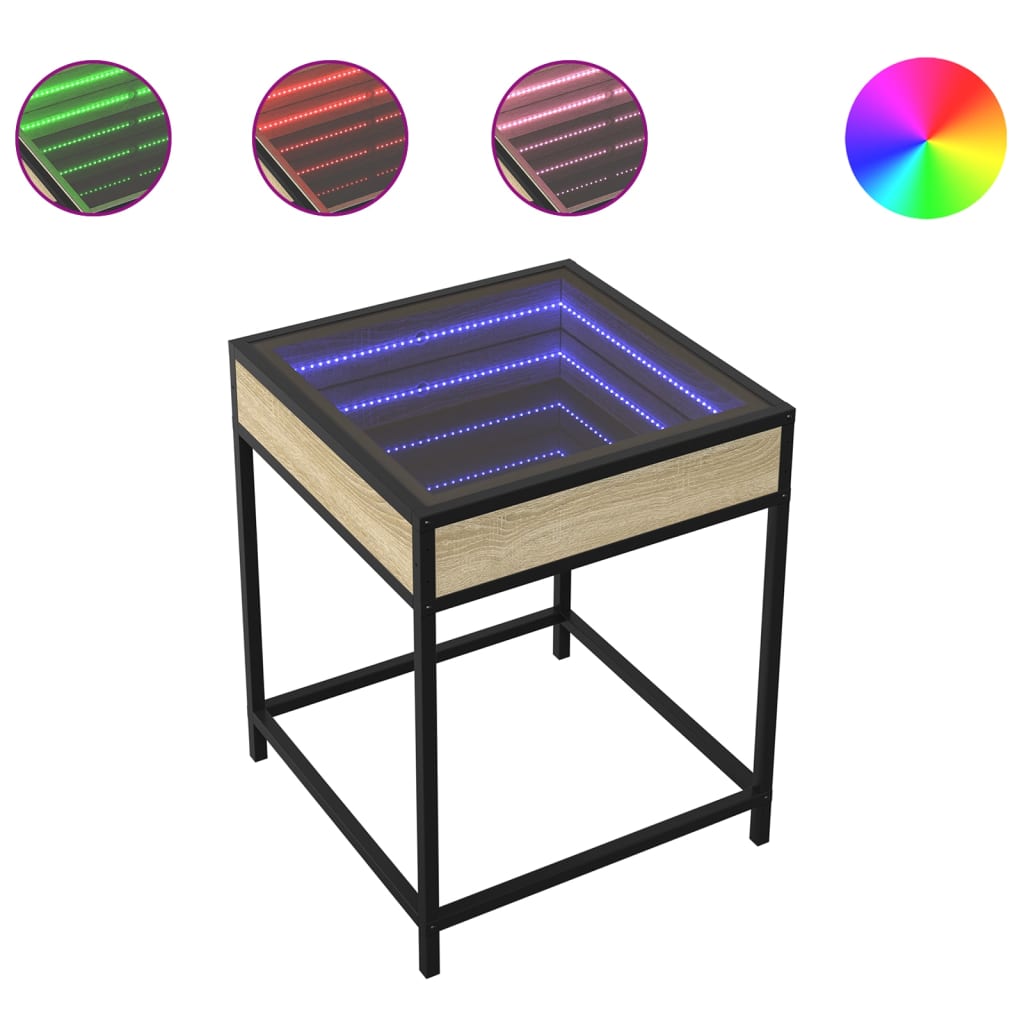 sengebord med Infinity LED-lys 40x40x51 cm sonoma-eg