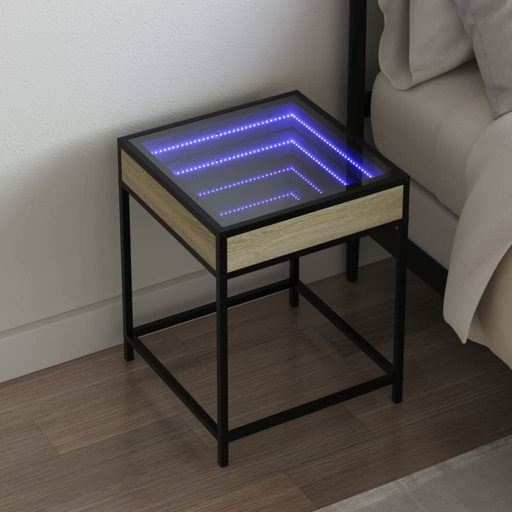 sengebord med Infinity LED-lys 40x40x51 cm sonoma-eg