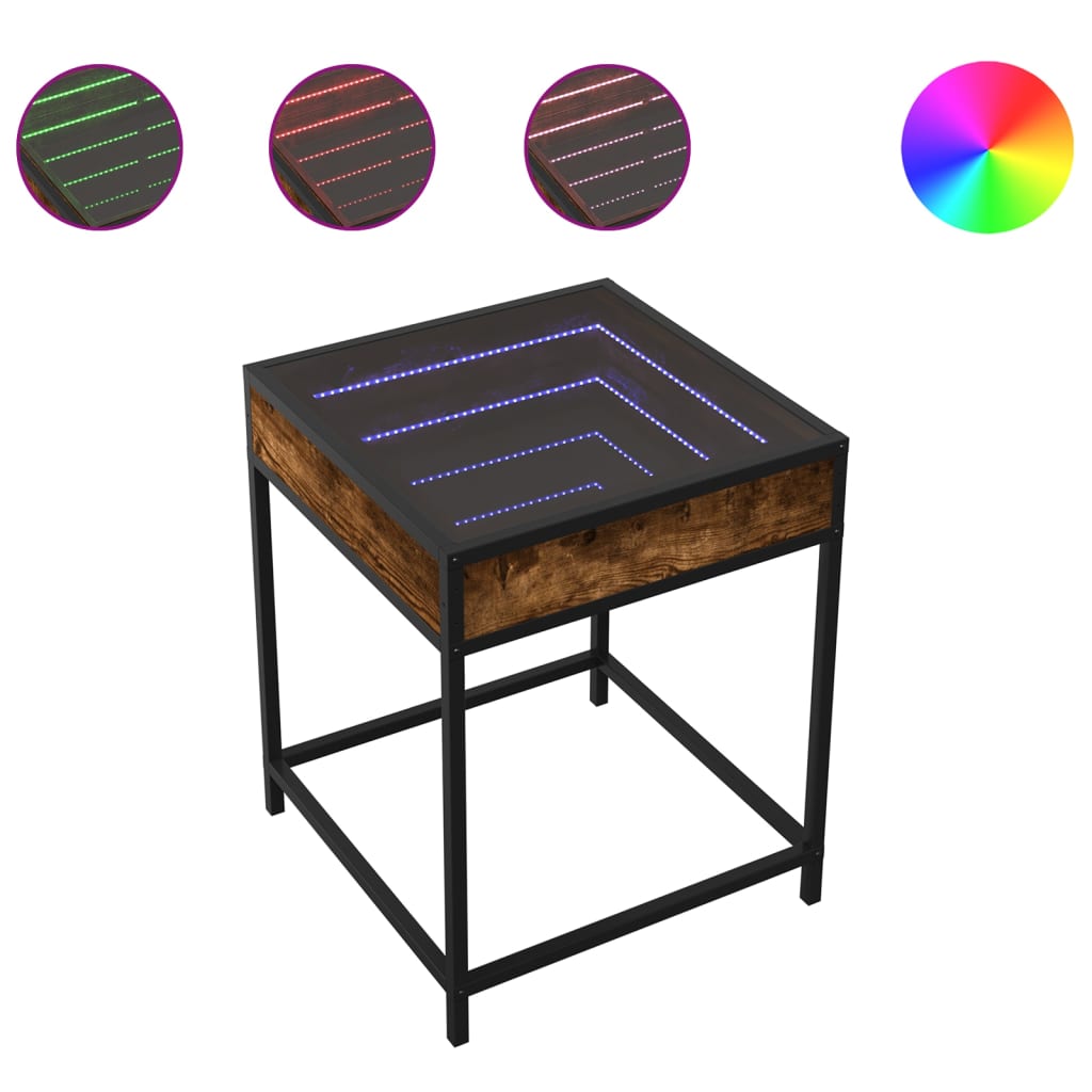 sengebord med Infinity LED-lys 40x40x51 cm røget egetræsfarve