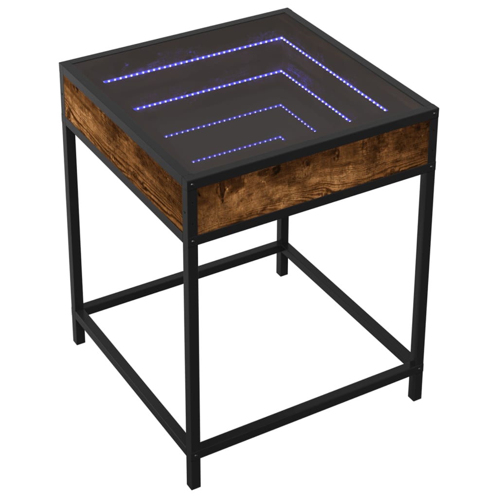 sengebord med Infinity LED-lys 40x40x51 cm røget egetræsfarve