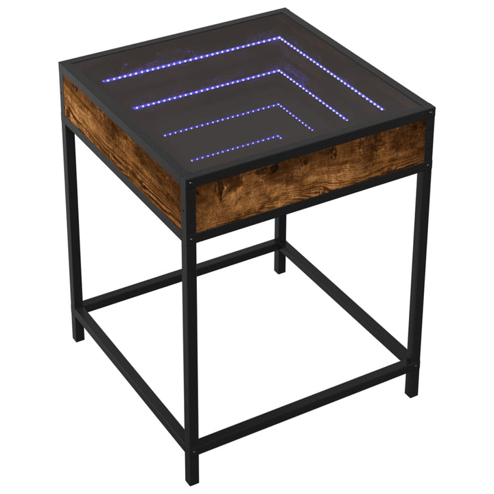 sengebord med Infinity LED-lys 40x40x51 cm røget egetræsfarve