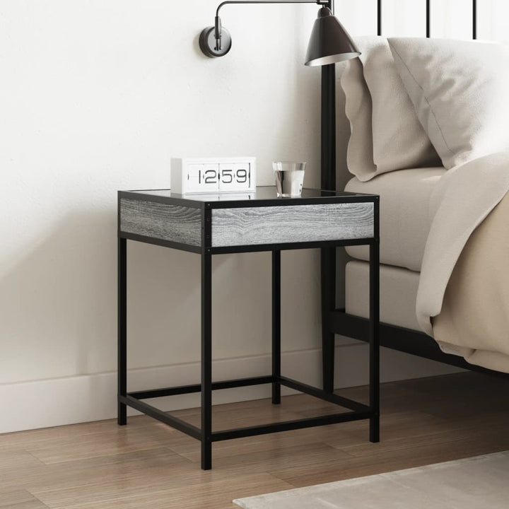 sofabord med Infinity LED-lys 40x40x51 cm grå sonoma-eg