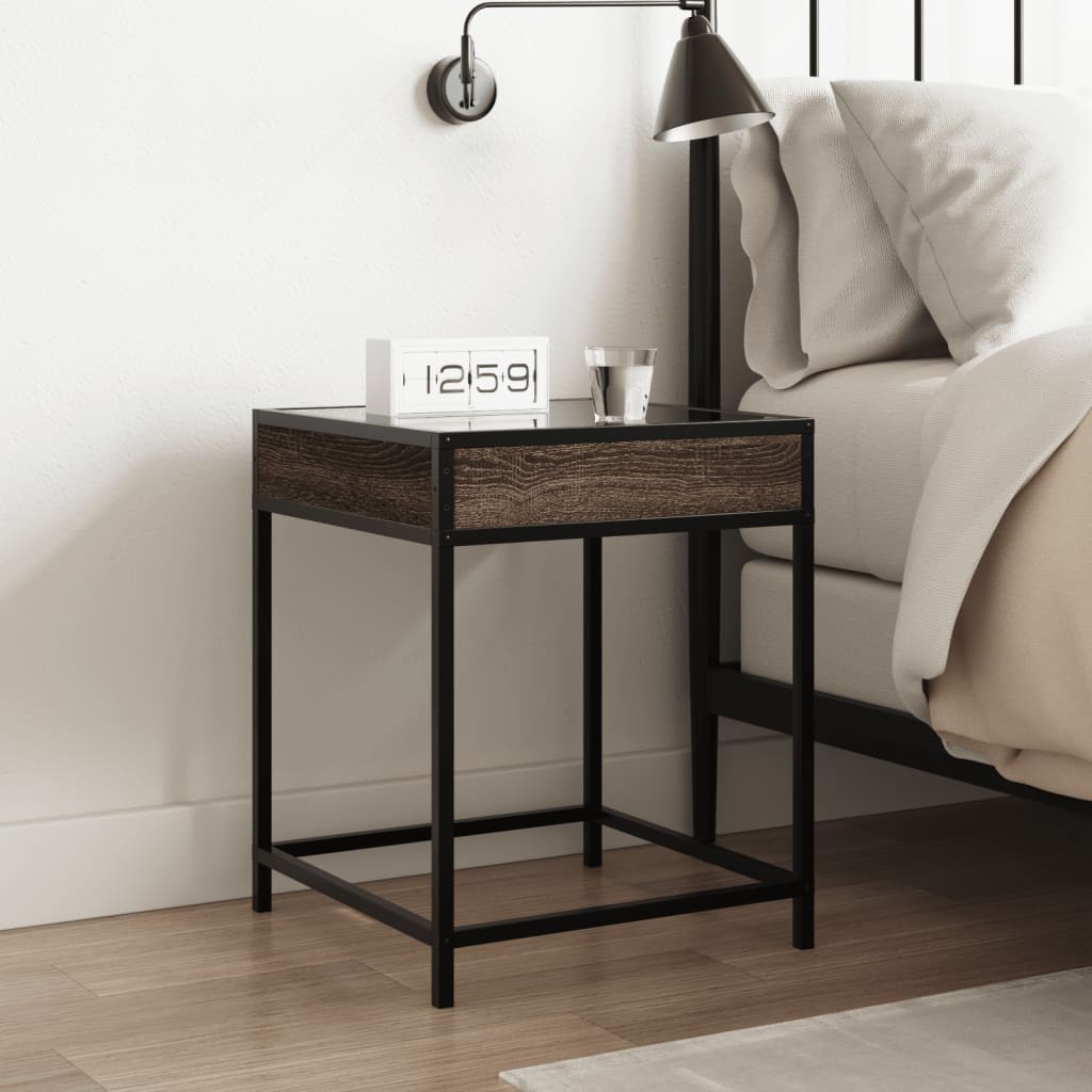 sengebord med Infinity LED-lys 40x40x51 cm brun egetræsfarve