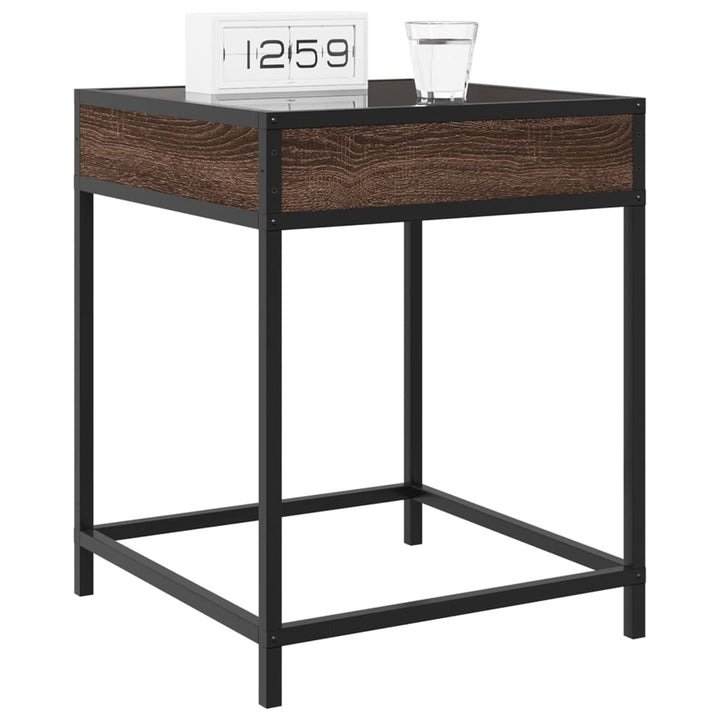 sengebord med Infinity LED-lys 40x40x51 cm brun egetræsfarve