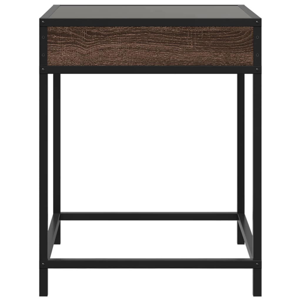 sengebord med Infinity LED-lys 40x40x51 cm brun egetræsfarve