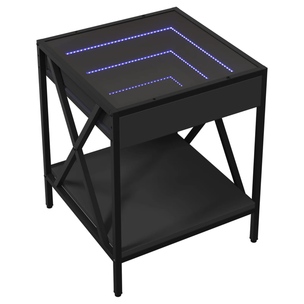 sengebord med Infinity LED-lys 40x40x49 cm sort