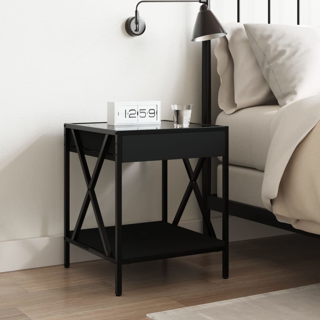 sengebord med Infinity LED-lys 40x40x49 cm sort