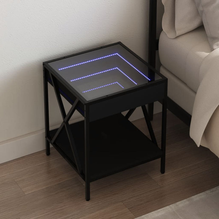 sengebord med Infinity LED-lys 40x40x49 cm sort