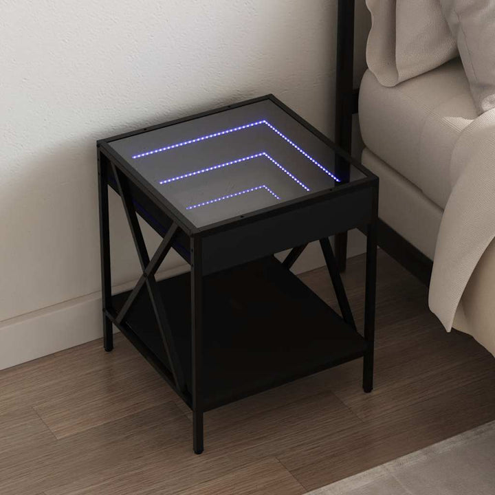 sengebord med Infinity LED-lys 40x40x49 cm sort