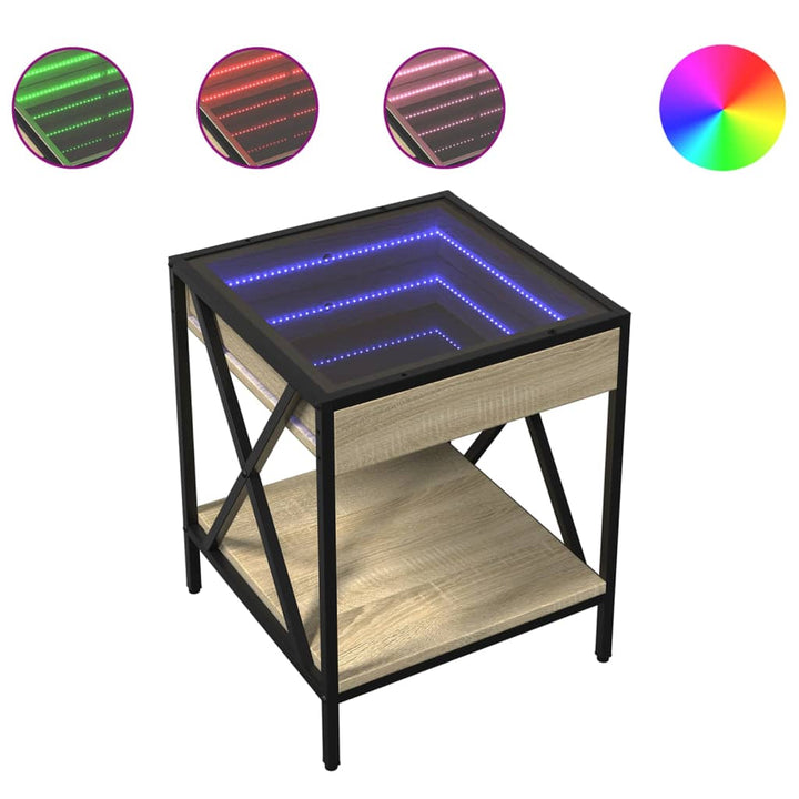 sengebord med Infinity LED-lys 40x40x49 cm sonoma-eg
