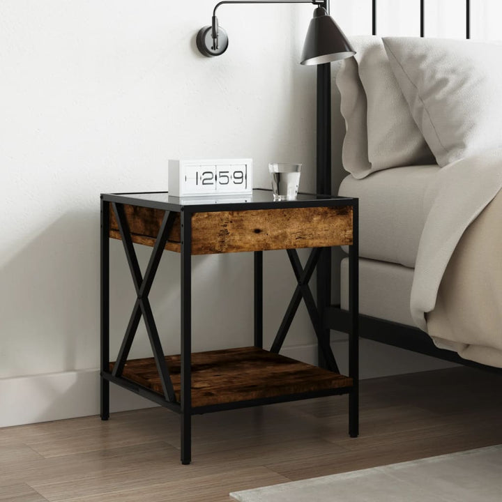 sengebord med Infinity LED-lys 40x40x49 cm røget egetræsfarve
