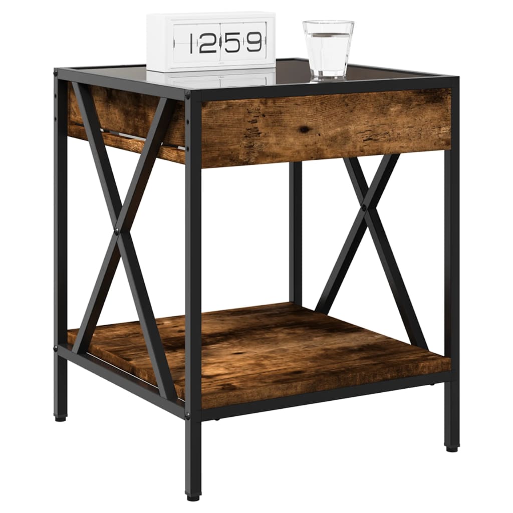 sengebord med Infinity LED-lys 40x40x49 cm røget egetræsfarve