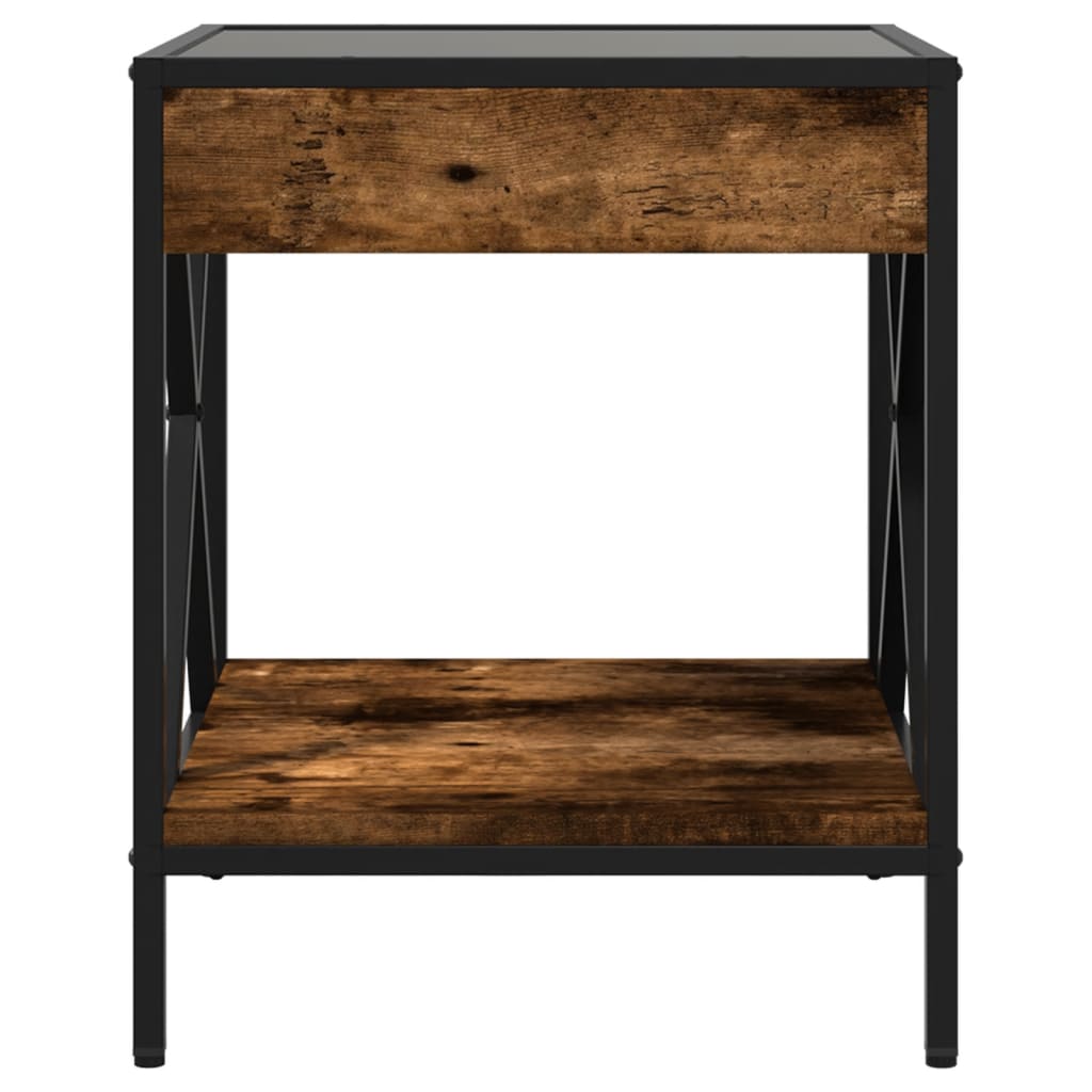 sengebord med Infinity LED-lys 40x40x49 cm røget egetræsfarve