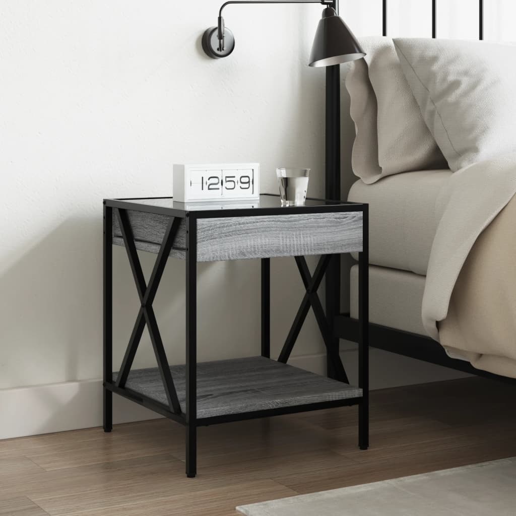 sofabord med Infinity LED-lys 40x40x49 cm grå sonoma-eg