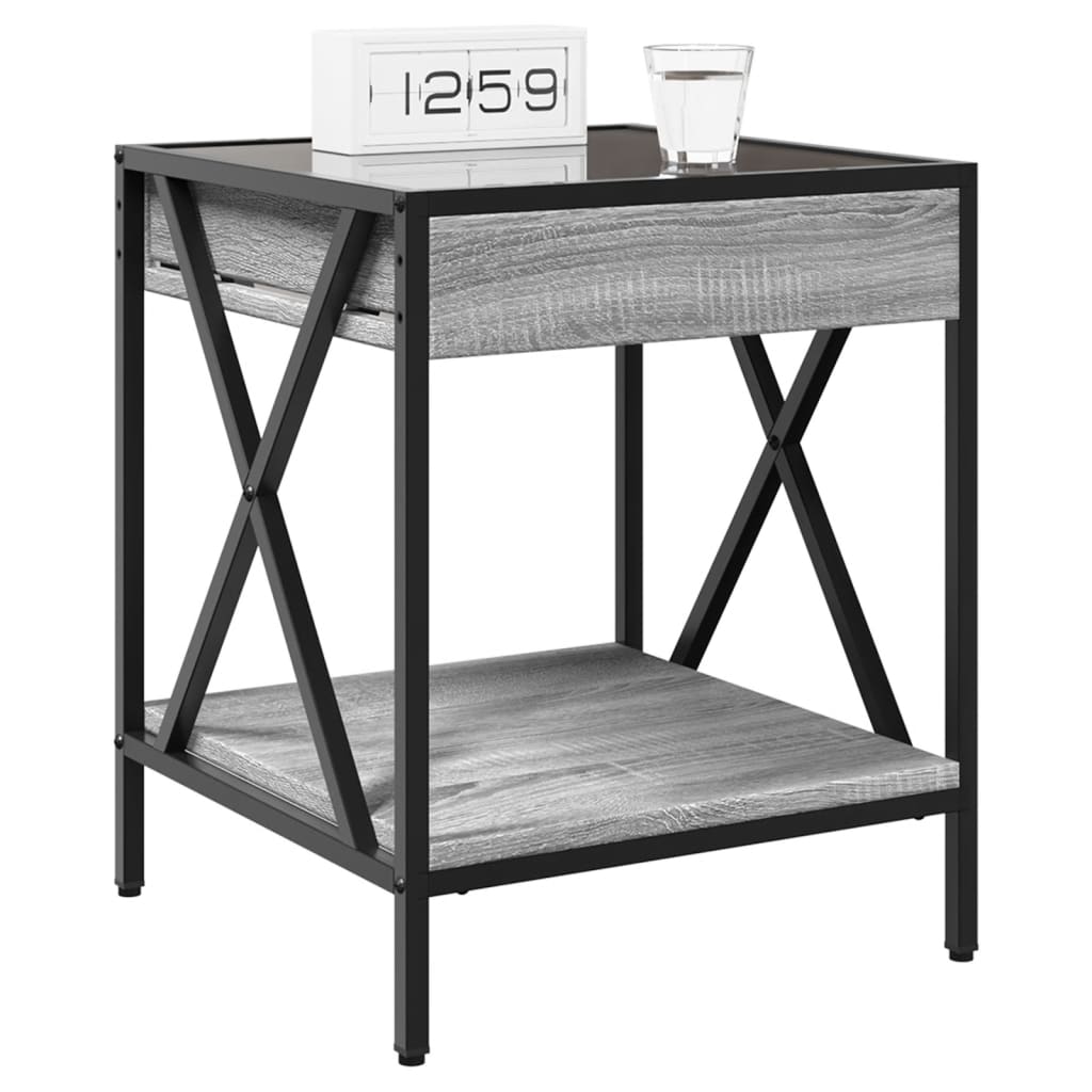 sofabord med Infinity LED-lys 40x40x49 cm grå sonoma-eg