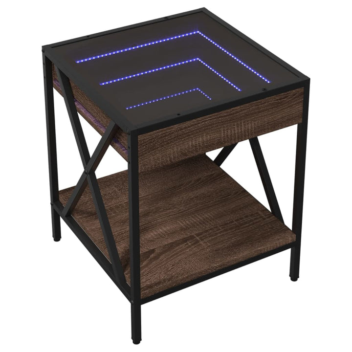 sengebord med Infinity LED-lys 40x40x49 cm brun egetræsfarve