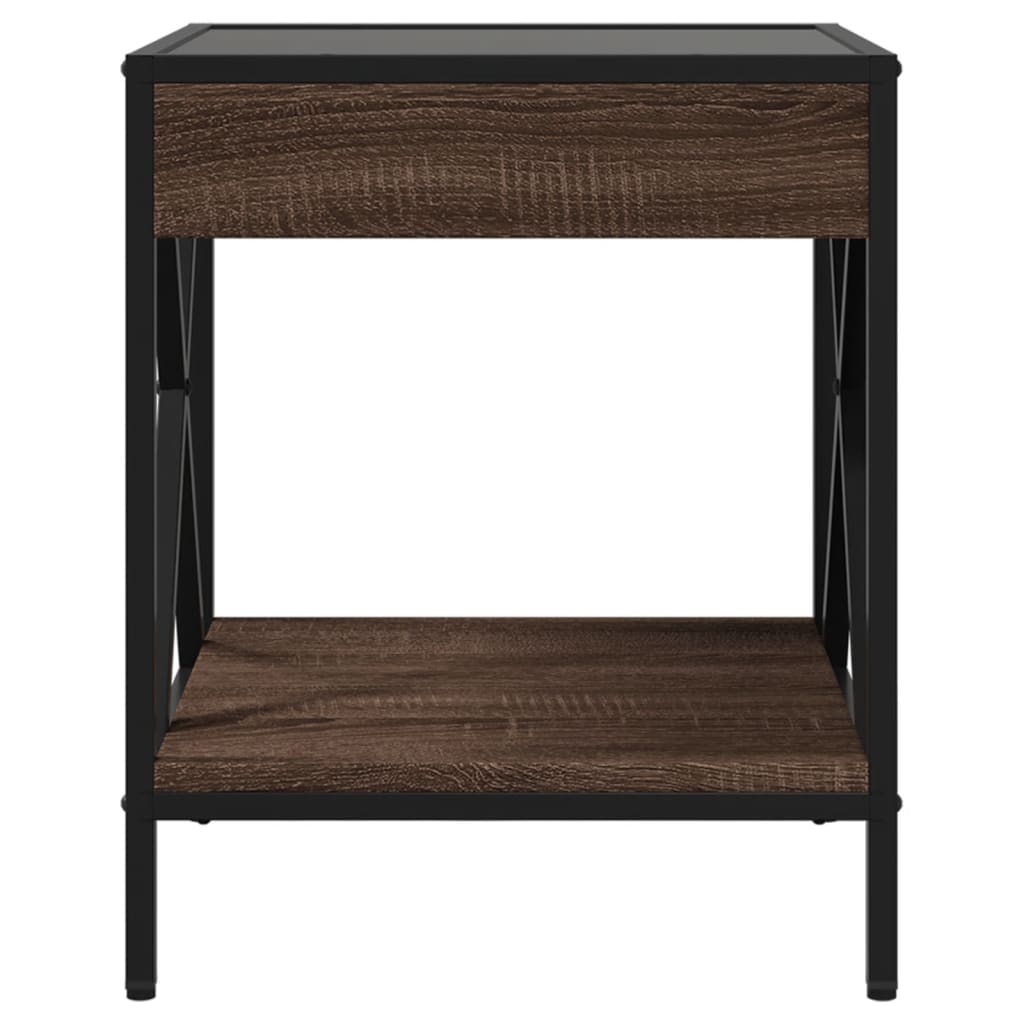 sengebord med Infinity LED-lys 40x40x49 cm brun egetræsfarve