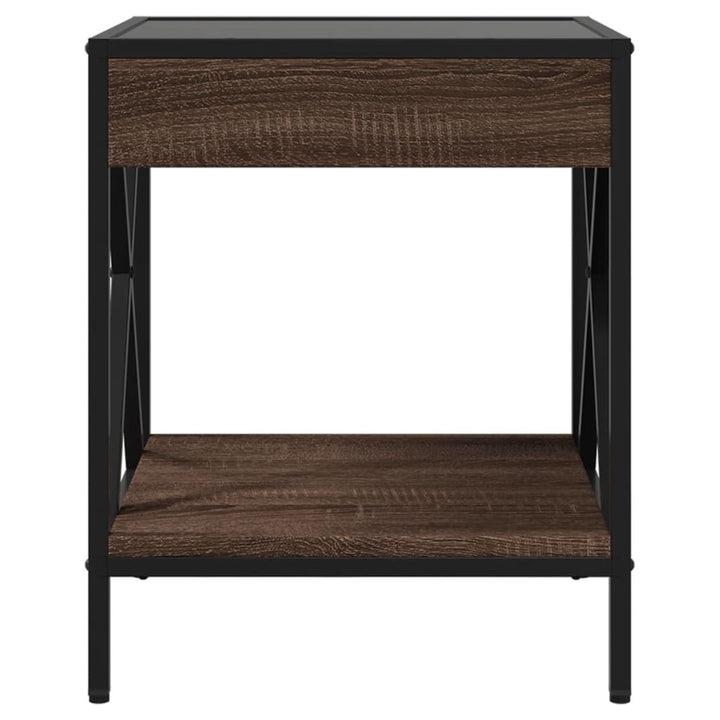sengebord med Infinity LED-lys 40x40x49 cm brun egetræsfarve
