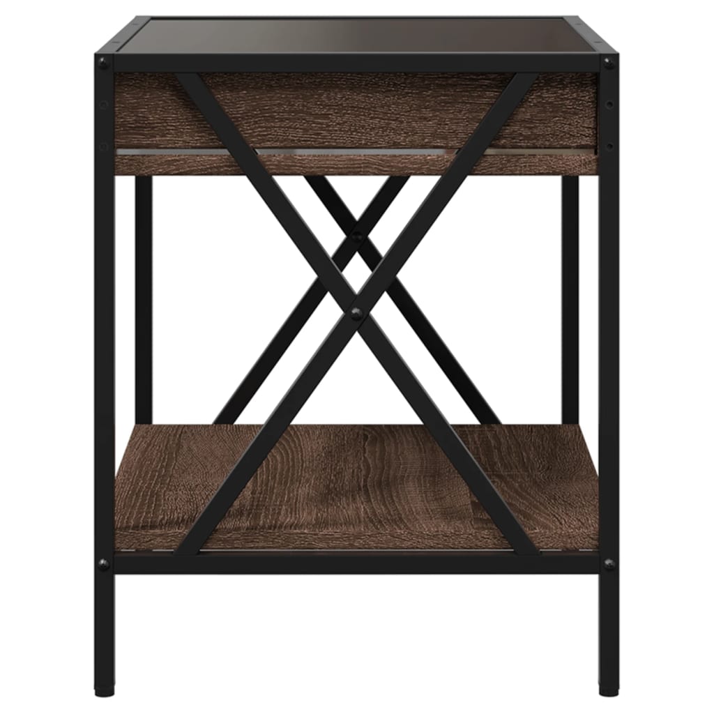 sengebord med Infinity LED-lys 40x40x49 cm brun egetræsfarve