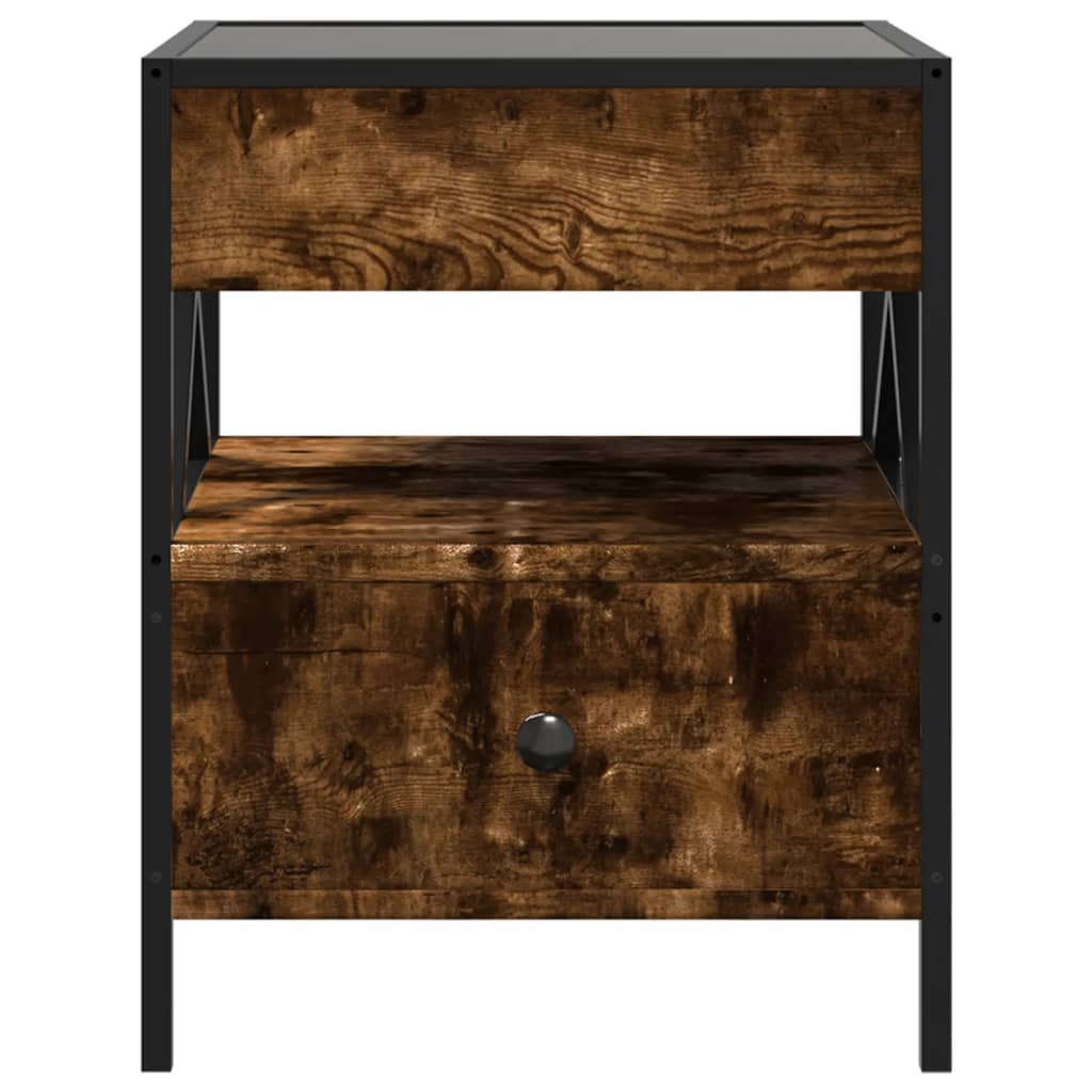 sengebord med Infinity LED-lys 40x40x51 cm røget egetræsfarve