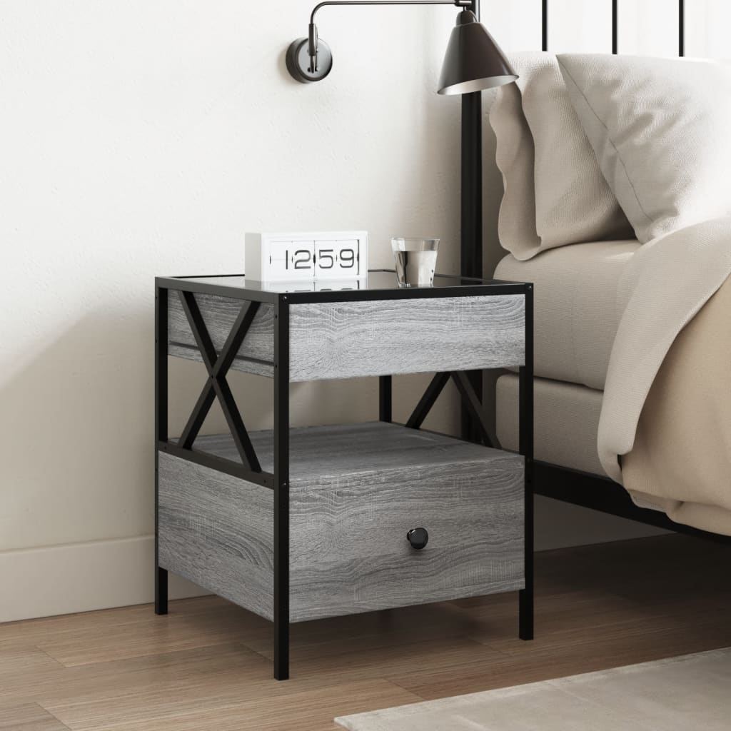 sofabord med Infinity LED-lys 40x40x51 cm grå sonoma-eg