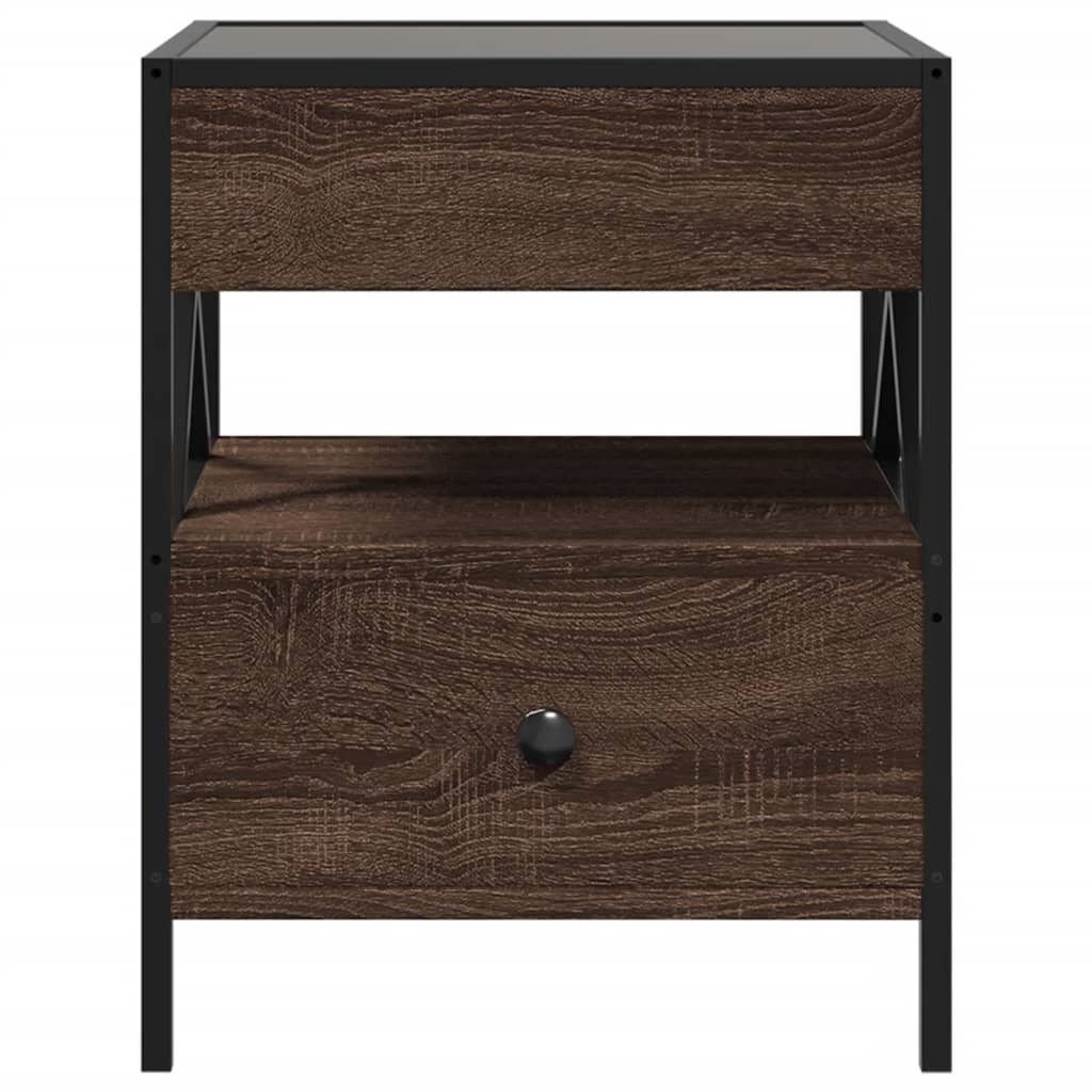 sengebord med Infinity LED-lys 40x40x51 cm brun egetræsfarve