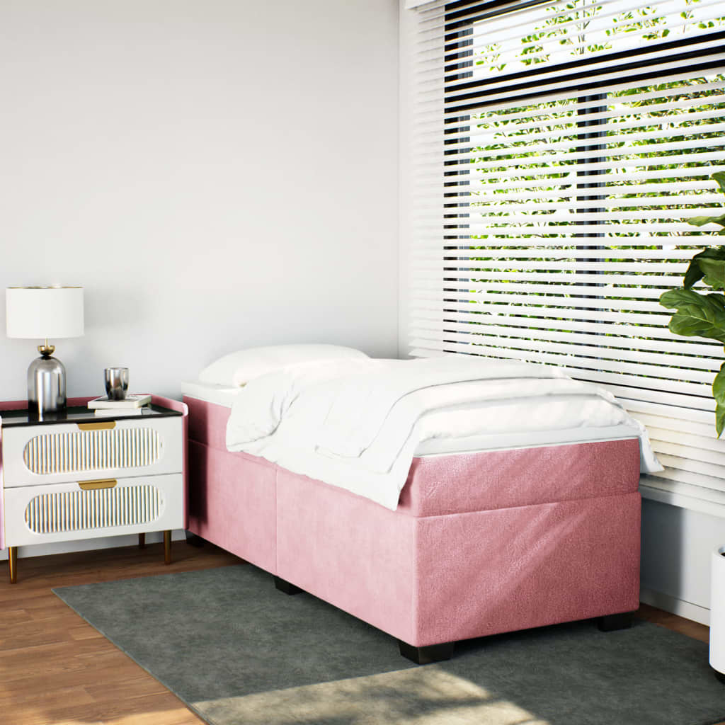 kontinentalseng med madras 90x200 cm fløjl lyserød
