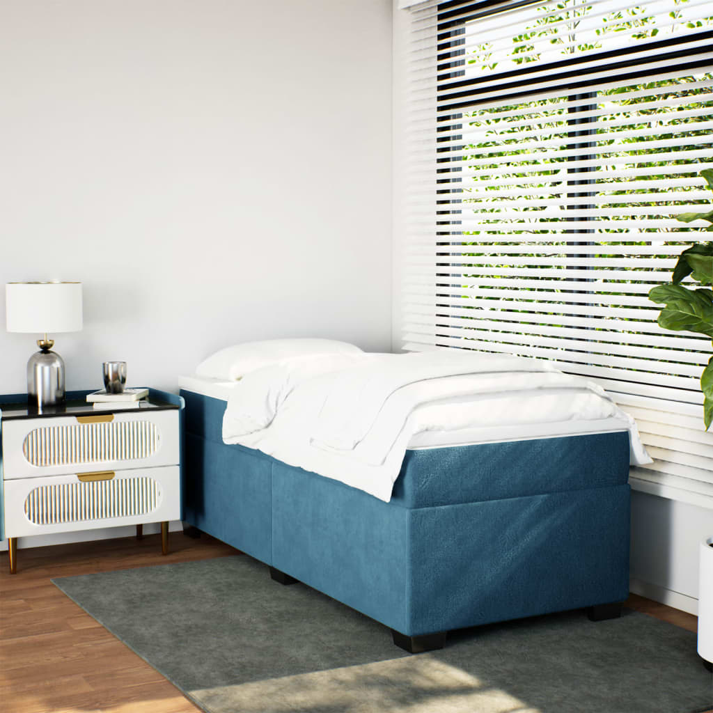 kontinentalseng med madras 100x200 cm fløjl mørkeblå