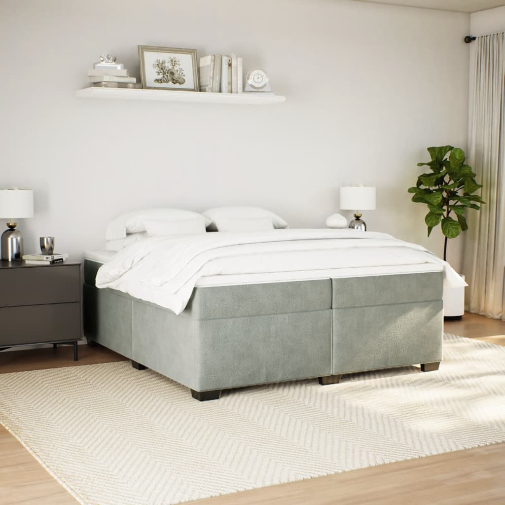 kontinentalseng med madras 200x200 cm fløjl lysegrå