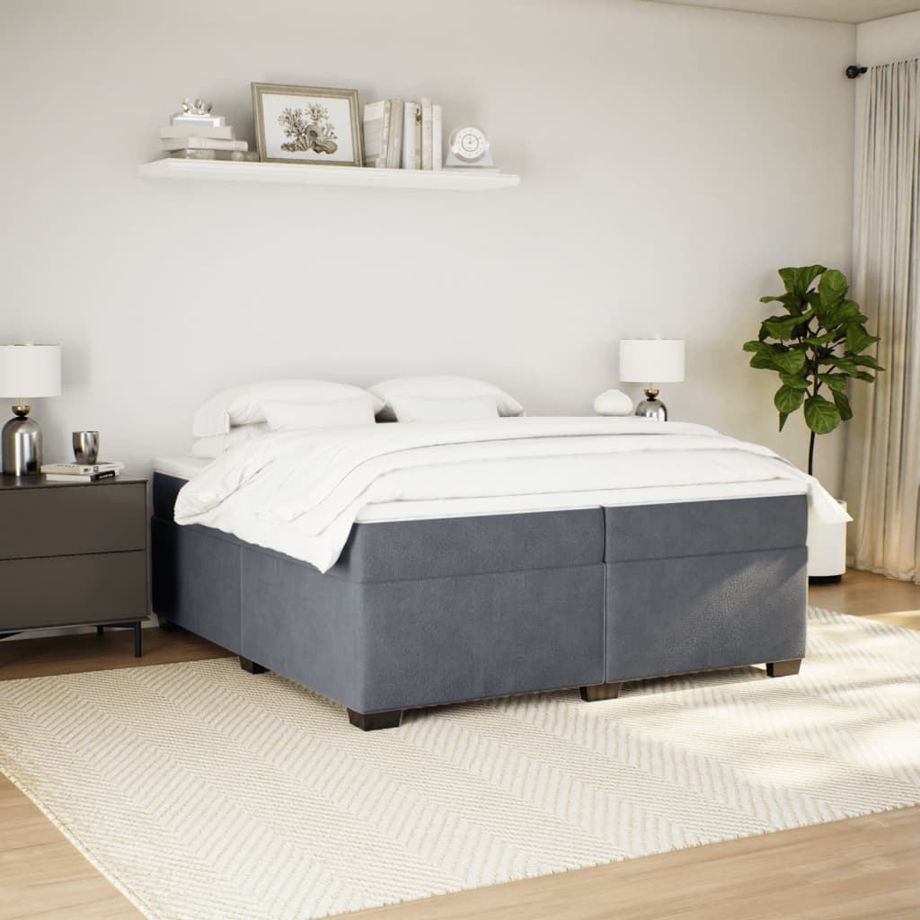 kontinentalseng med madras 200x200 cm fløjl mørkegrå