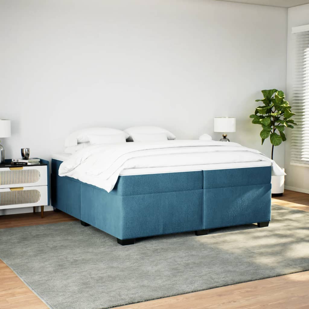 kontinentalseng med madras 200x200 cm fløjl mørkeblå