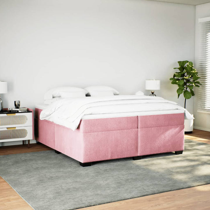 kontinentalseng med madras 200x200 cm fløjl lyserød